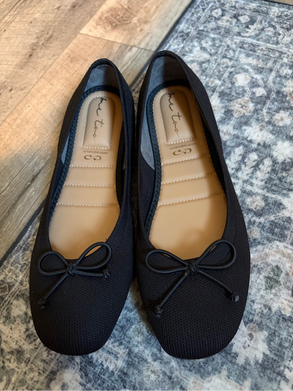 me too Black Ballet Flats with Bow Accent